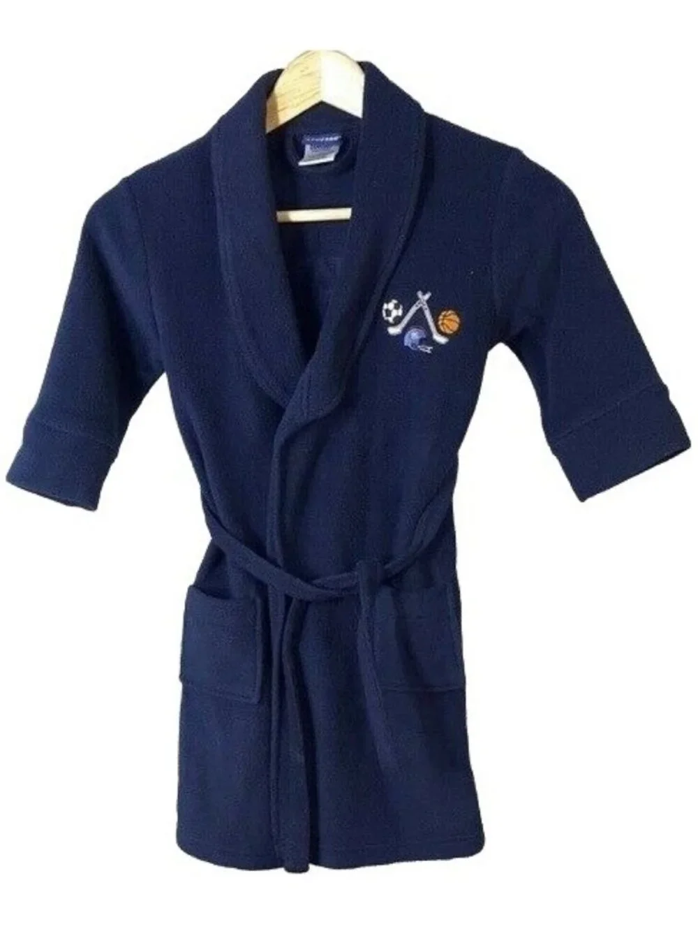 OshKosh Boys Fleece Robe Blue Size 4 5 XS Embroider Pockets Belt All Star Sports